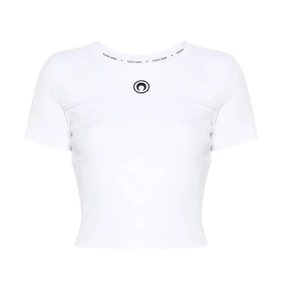 MARINE SERRE WHITE MOON LOGO RIBBED JERSEY CUT-OUT T-SHIRT SIZE MEDIUM NWT - Picture 1 of 3